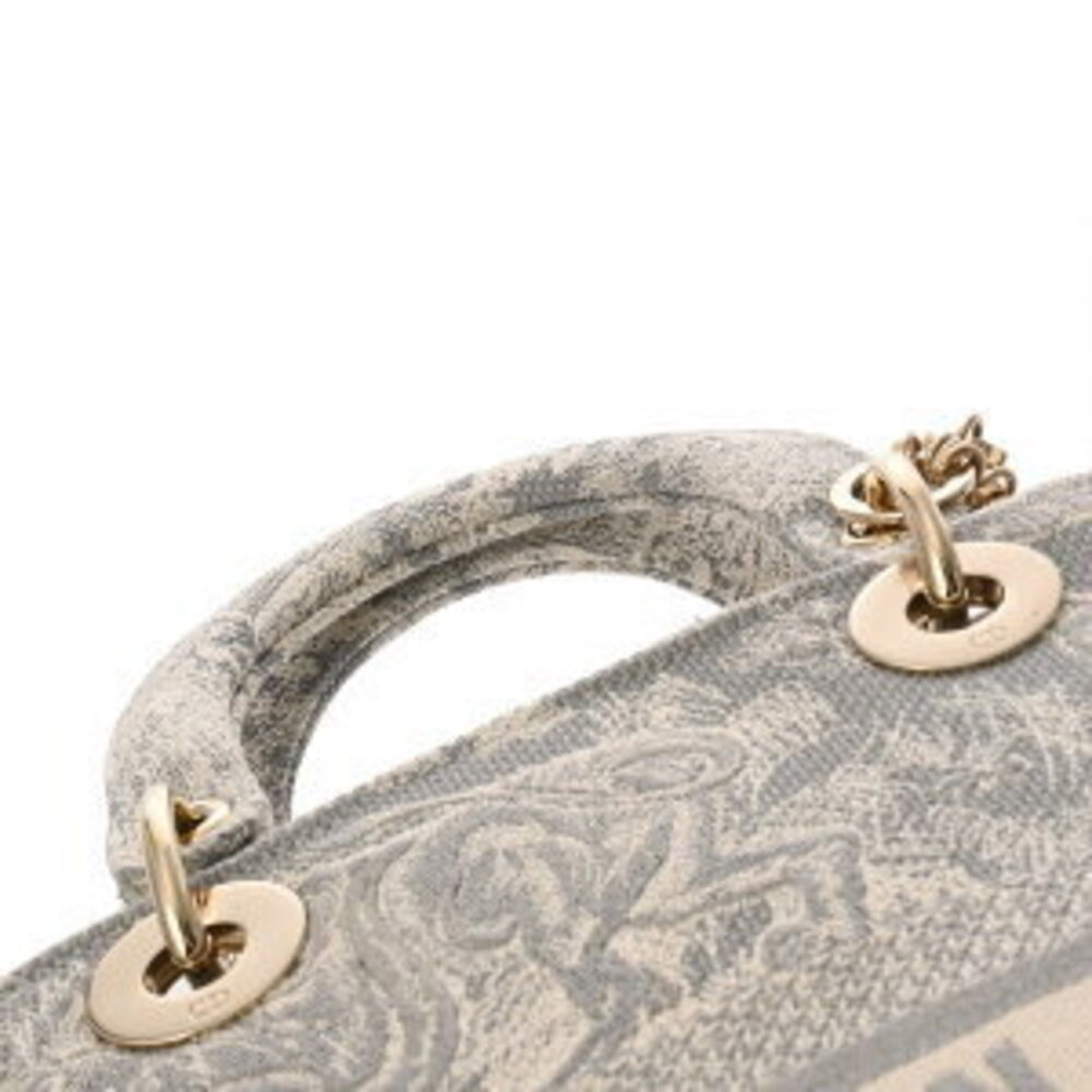 Dior LADY LITE Bag Gray White Toile de Jouy Embroidery Handbag - Picture 4 of 9
